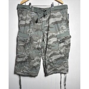 X-Ray Jeans Men's Belted Capri Long Cargo Shorts Below Knee Sage Camo 38